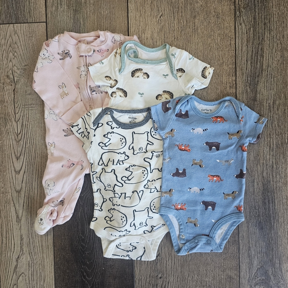 Animal Print Baby One Pieces Mixed Lot Kyte Baby, Carter's & Gerber